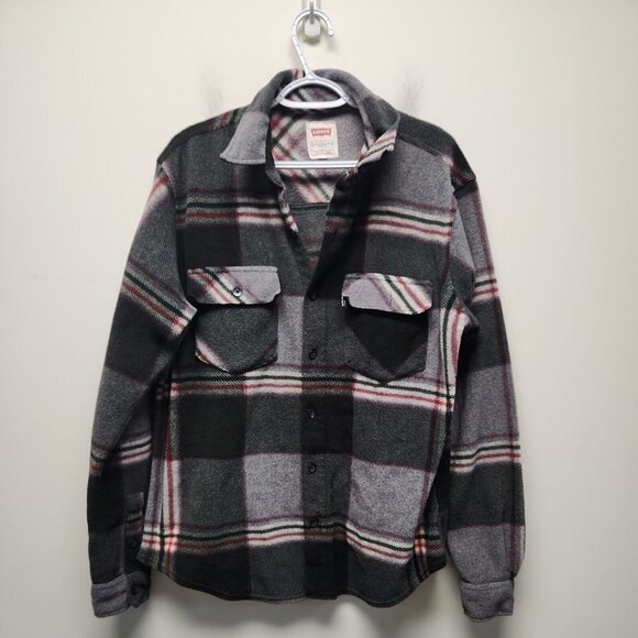Levi's Other - LEVI'S Men's Button Down Large Flannel Black, Grey, Red, and White Plaid